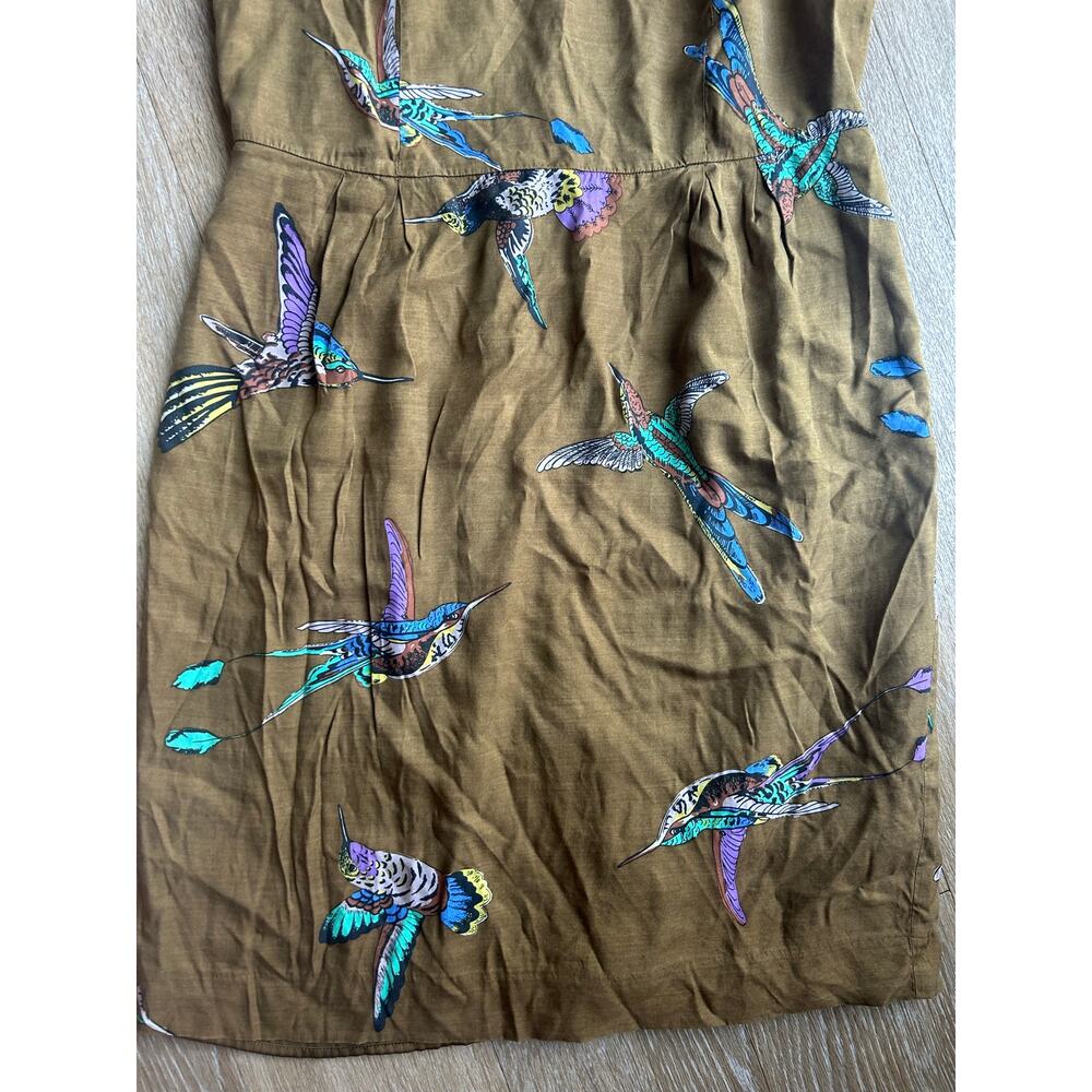 Boden Hummingbird Print Silk Blend RollCollar earthy whimsical retro elevated - Picture 12 of 16